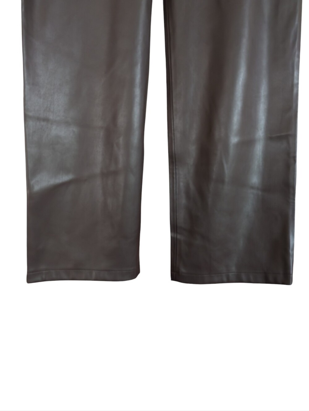 Tahari Faux Leather Belted Straight Leg Pants Brown Size 10 NWT Wide Leg - Picture 4 of 10